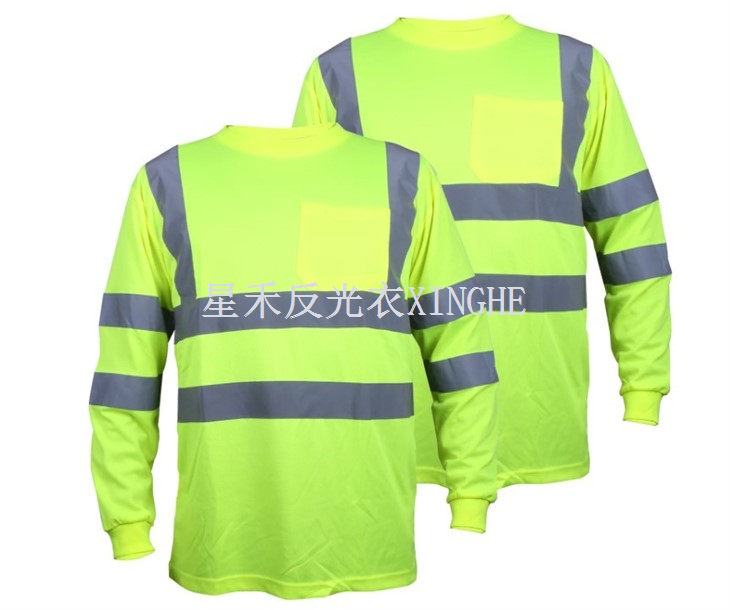 Hi Vis Crys T Diogelwch Tâp Llewys Hir Gwyrdd