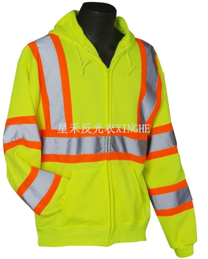 Hi Vis Crys Chwys â Chwfl W/Streipiau Cyferbyniol