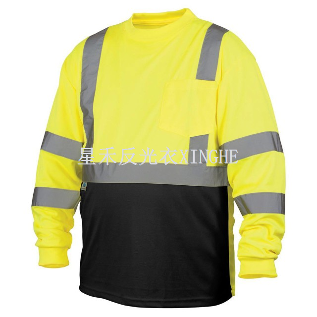 Hi-Viz Crys T Llewys Hir Du Gwaelod